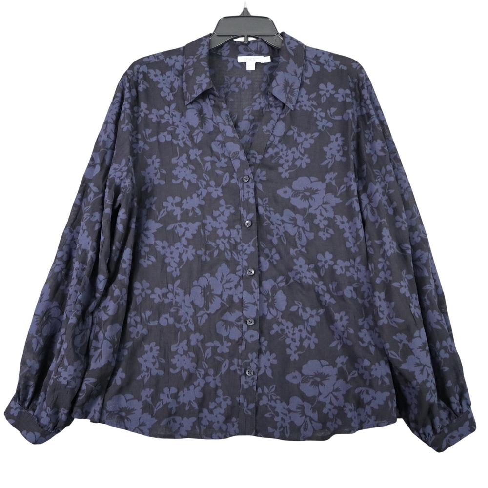 Chico's Button Down Shirt Womens 3 XL Blue Floral Long Sleeve Workwear Blouse